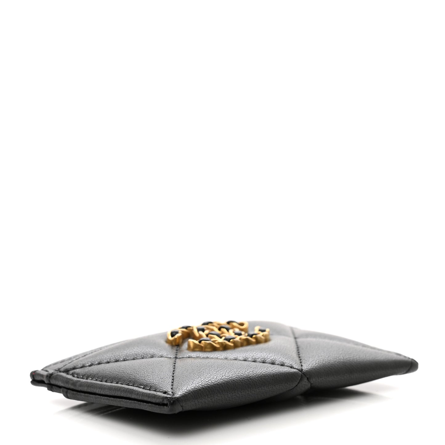 Lambskin Quilted Chanel 19 Card Holder Black