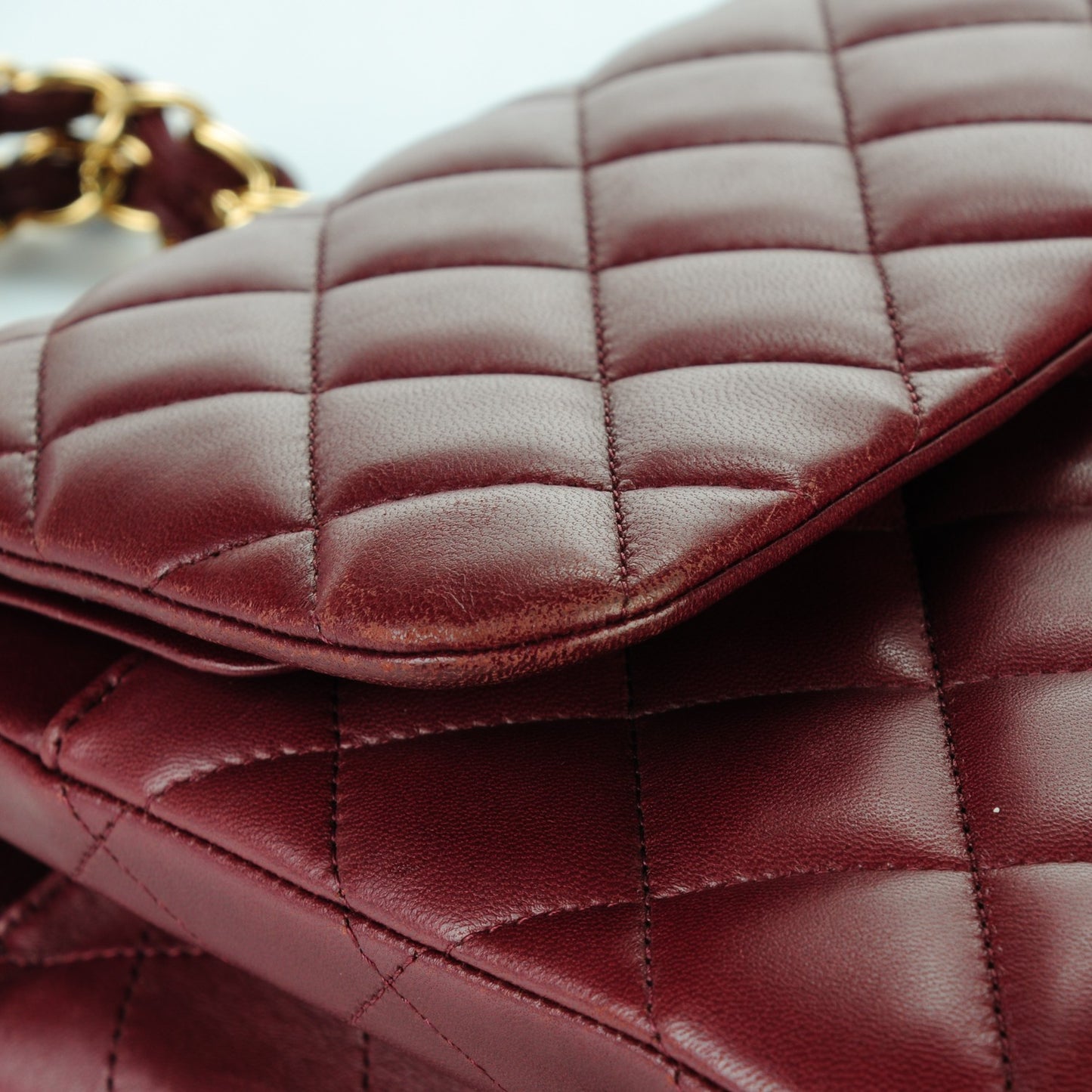 Lambskin Quilted Jumbo Double Flap Dark Red