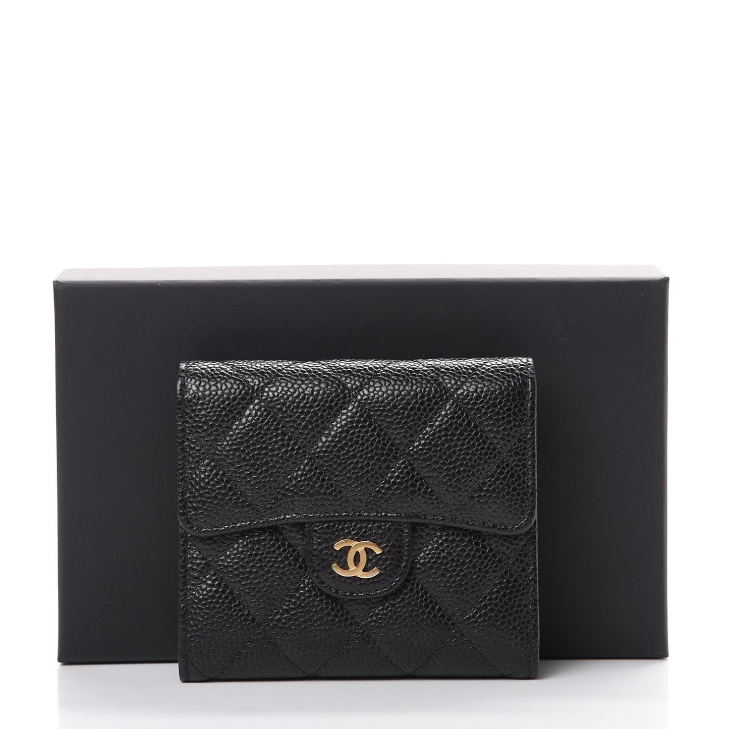 Caviar Quilted Compact Flap Wallet Black