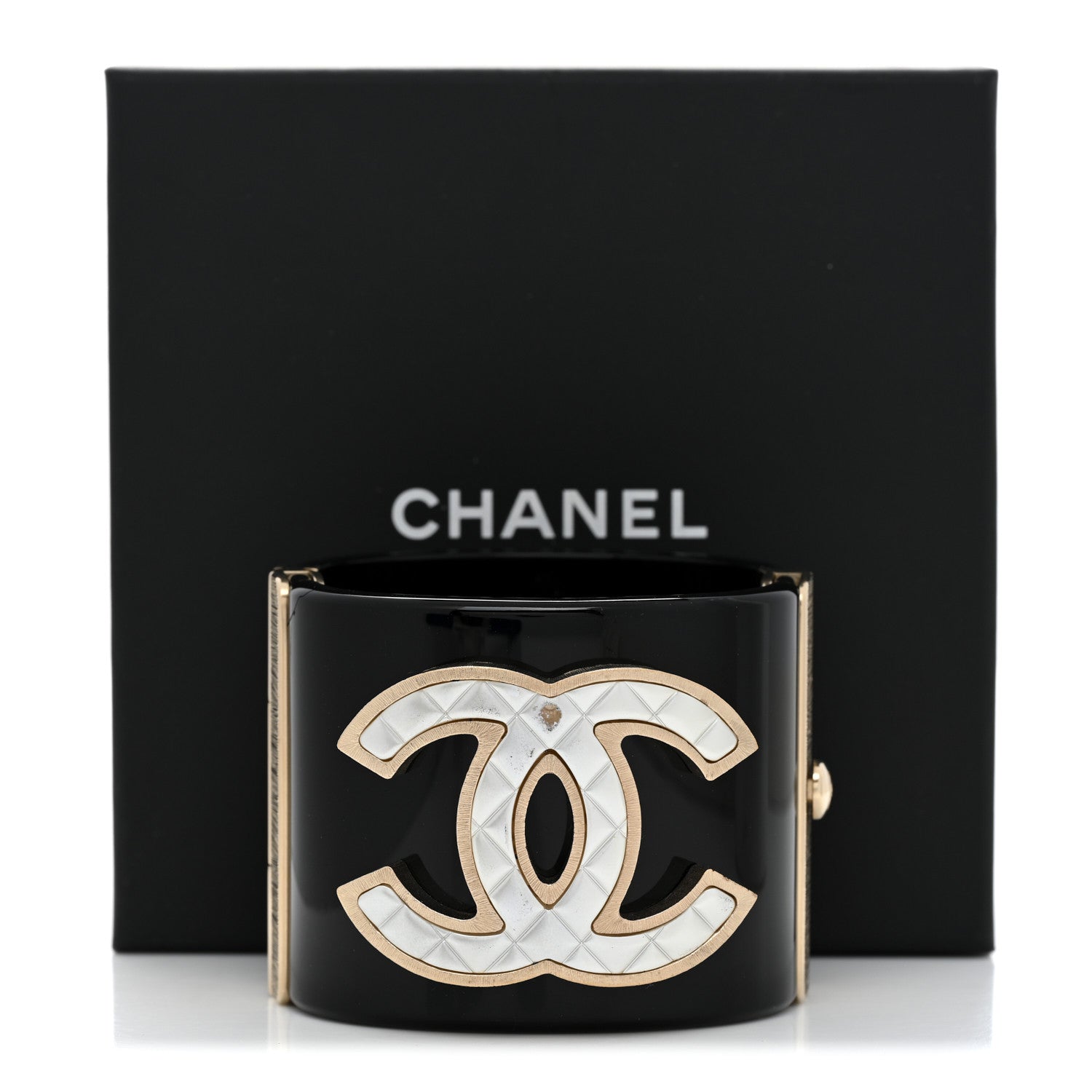 Chanel Resin Quilted CC Cuff Black Gold 8 of 8