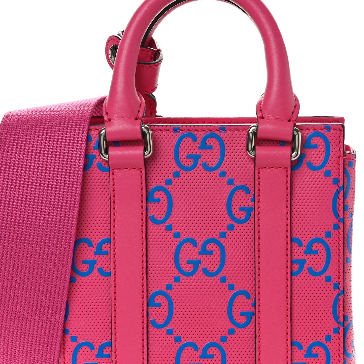 Calfskin GG Tennis Embossed Mini Tote Bag Modern Fuchsia Modern Blue