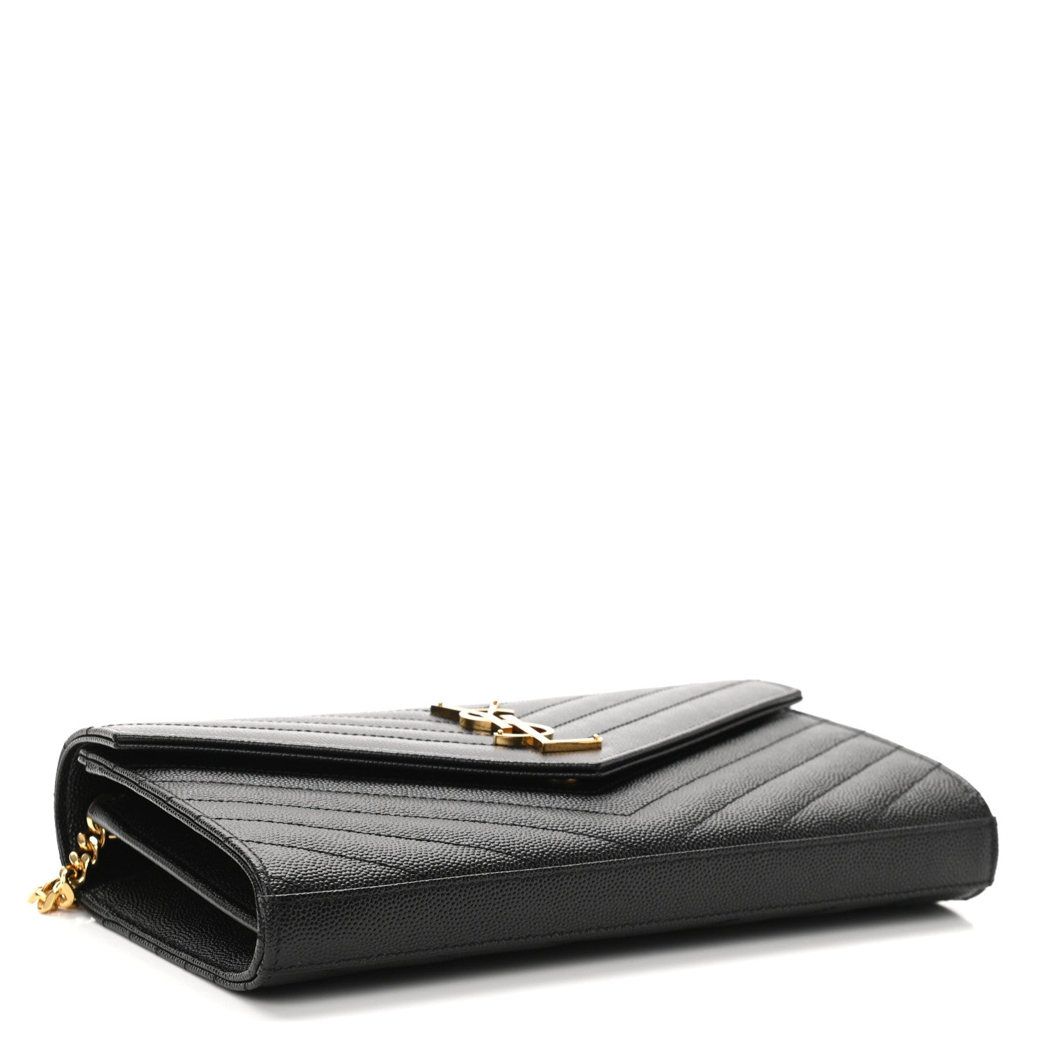 Saint Laurent Grain De Poudre Matelasse Chevron Monogram Chain Wallet Black 3 of 10