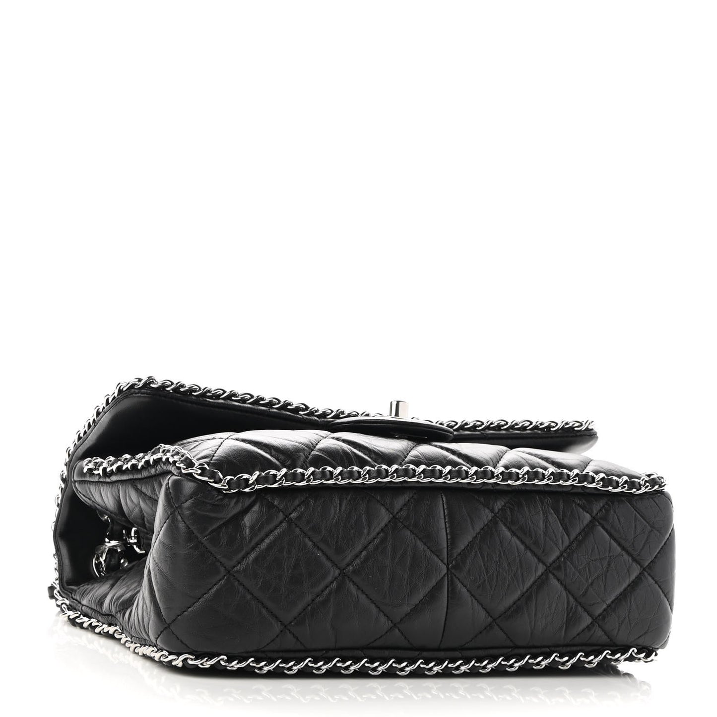 Crumpled Calfskin Medium Chain All Over Flap Black