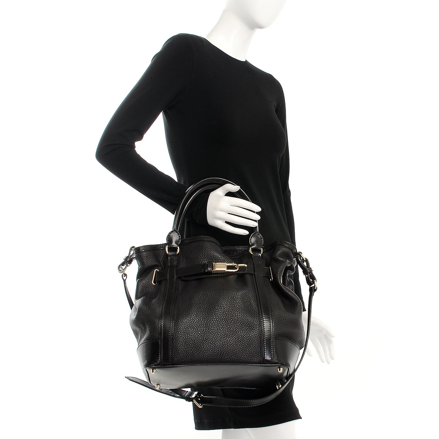 Burberry Grainy Calfskin Cinched Tote Dark Brown 3 of 14