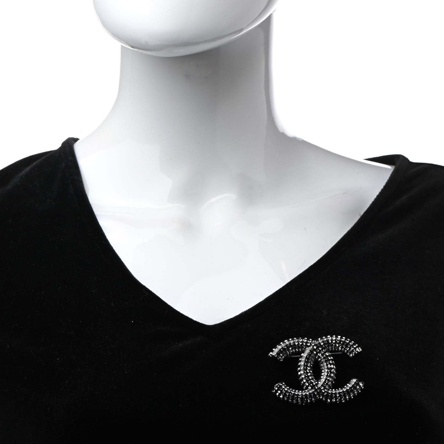 Chanel Resin Crystal CC Brooch Silver Black 2 of 6