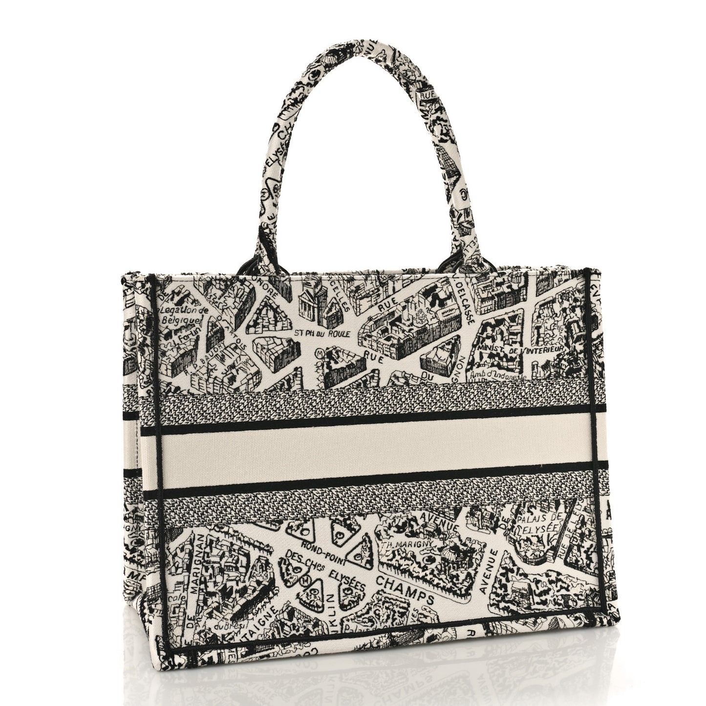 Canvas Embroidered Medium Plan De Paris Book Tote White Black