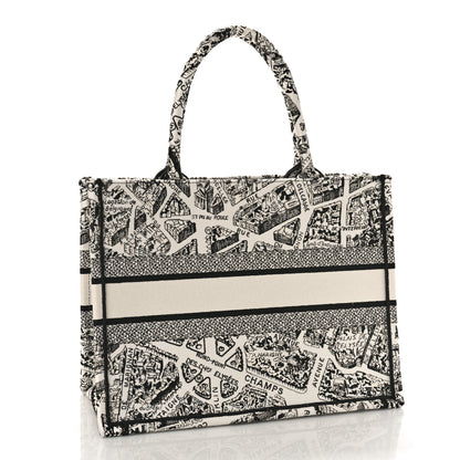 Christian Dior Canvas Embroidered Medium Plan De Paris Book Tote White Black 3 of 8