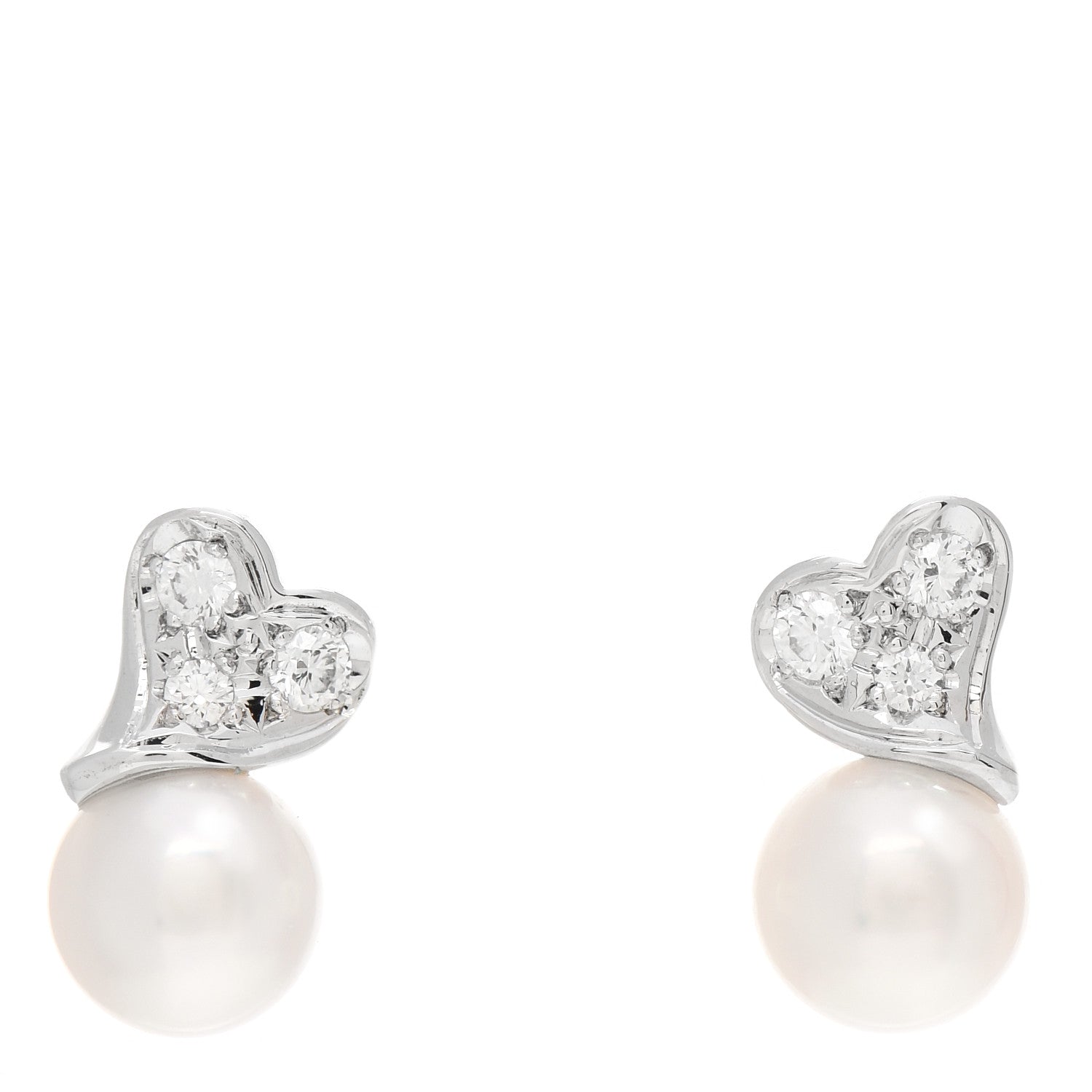 Mikimoto 18K White Gold Diamond Akoya Pearl 5mm Heart Earrings 1 of 5