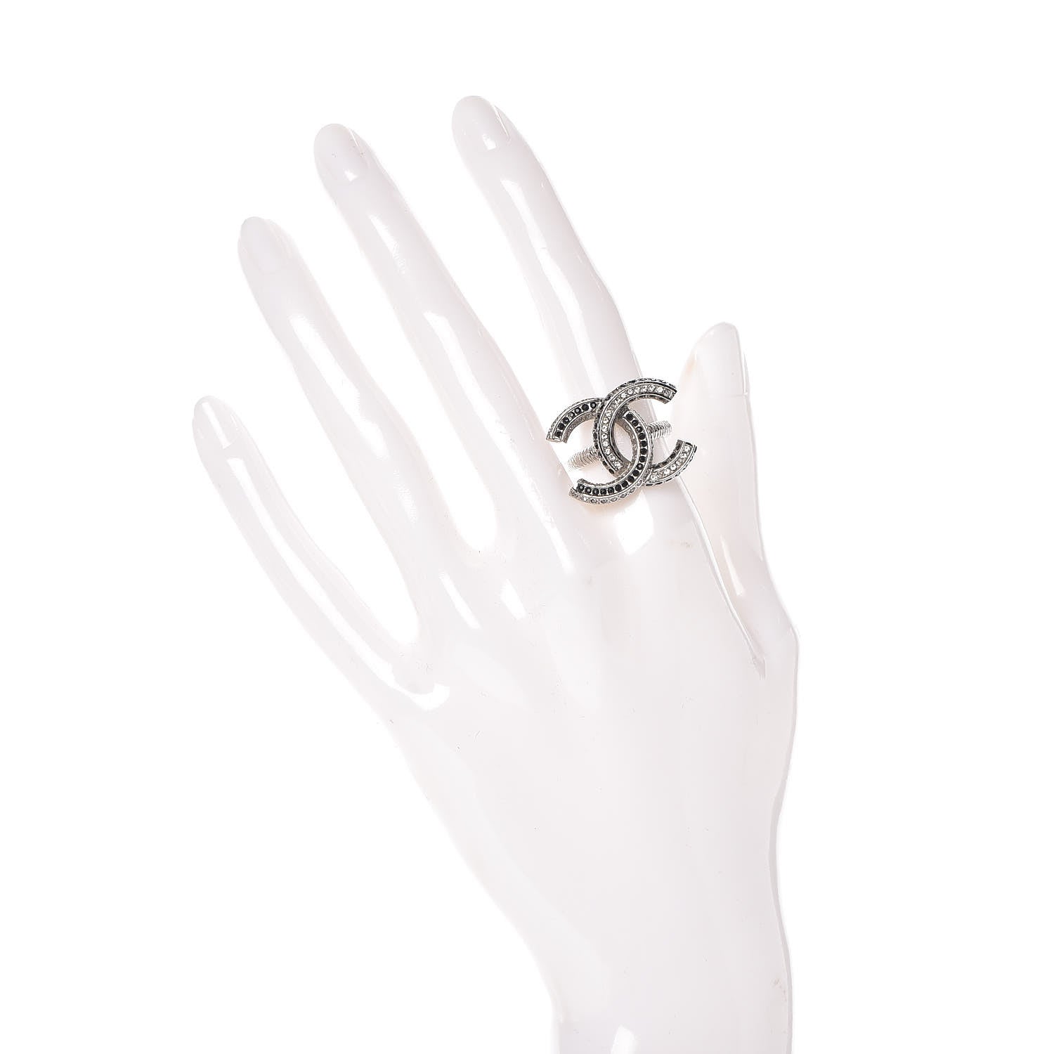 Chanel Ruthenium Crystal CC Logo Ring 6 Black 2 of 6
