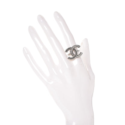 Chanel Ruthenium Crystal CC Logo Ring 6 Black 2 of 6