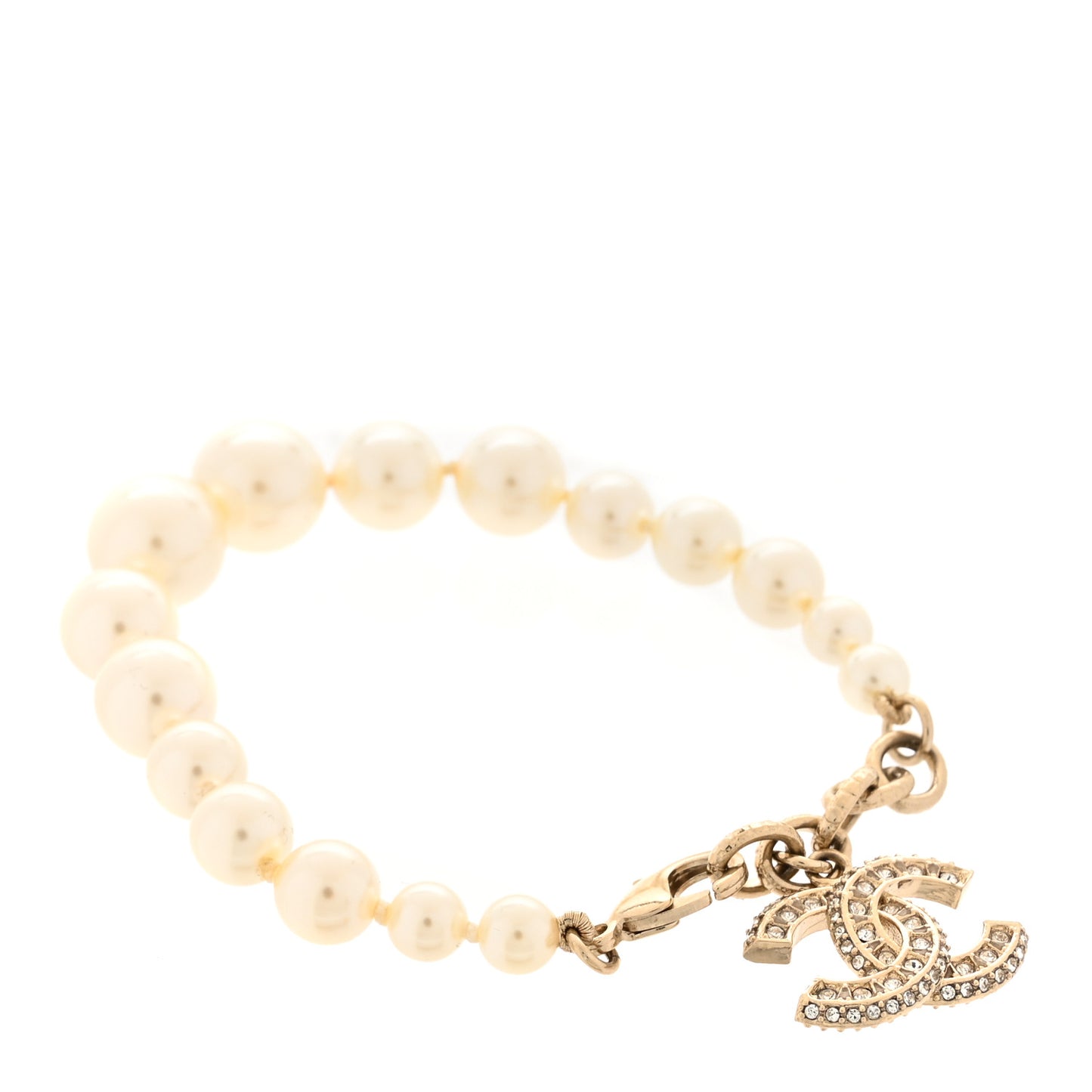 Graduated Pearl Crystal CC Bracelet Gold
