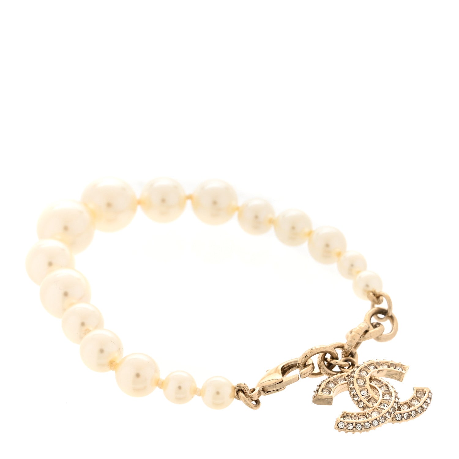 Chanel Graduated Pearl Crystal CC Bracelet Gold 1 of 5