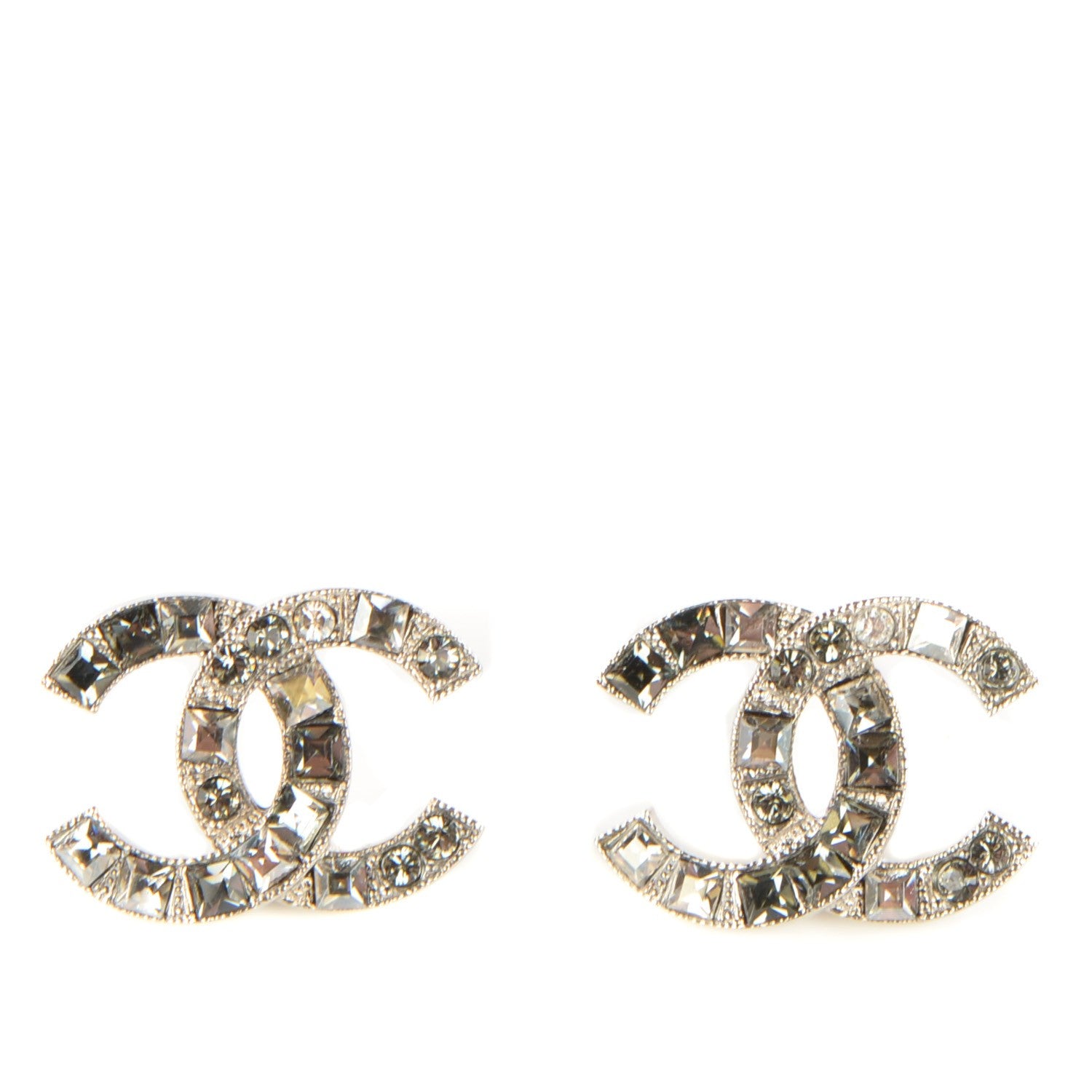 Chanel Bageutte Crystal CC Earrings Silver 3 of 5