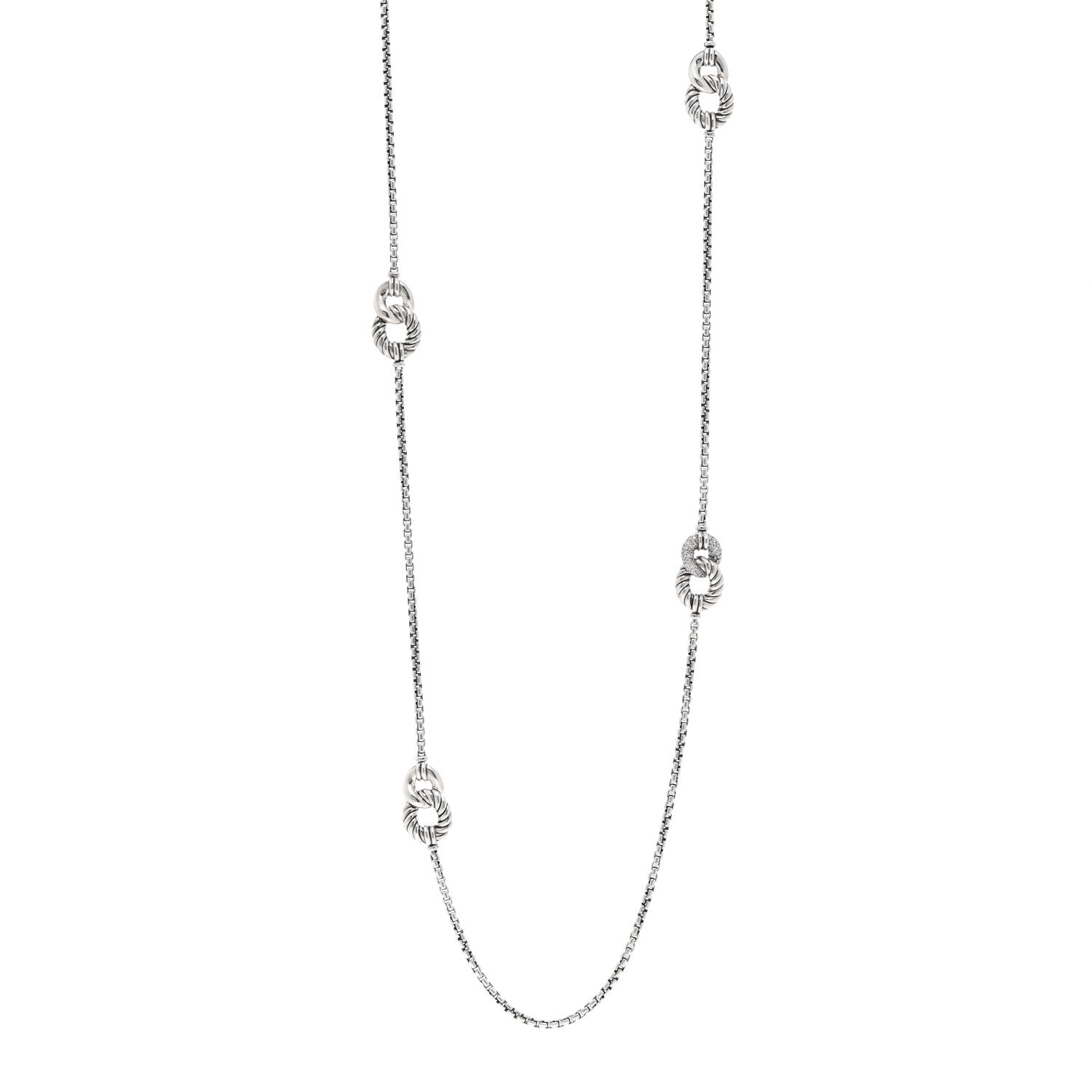 David Yurman Sterling Silver Diamond Belmont Curb Link Station Necklace 36" 1 of 4