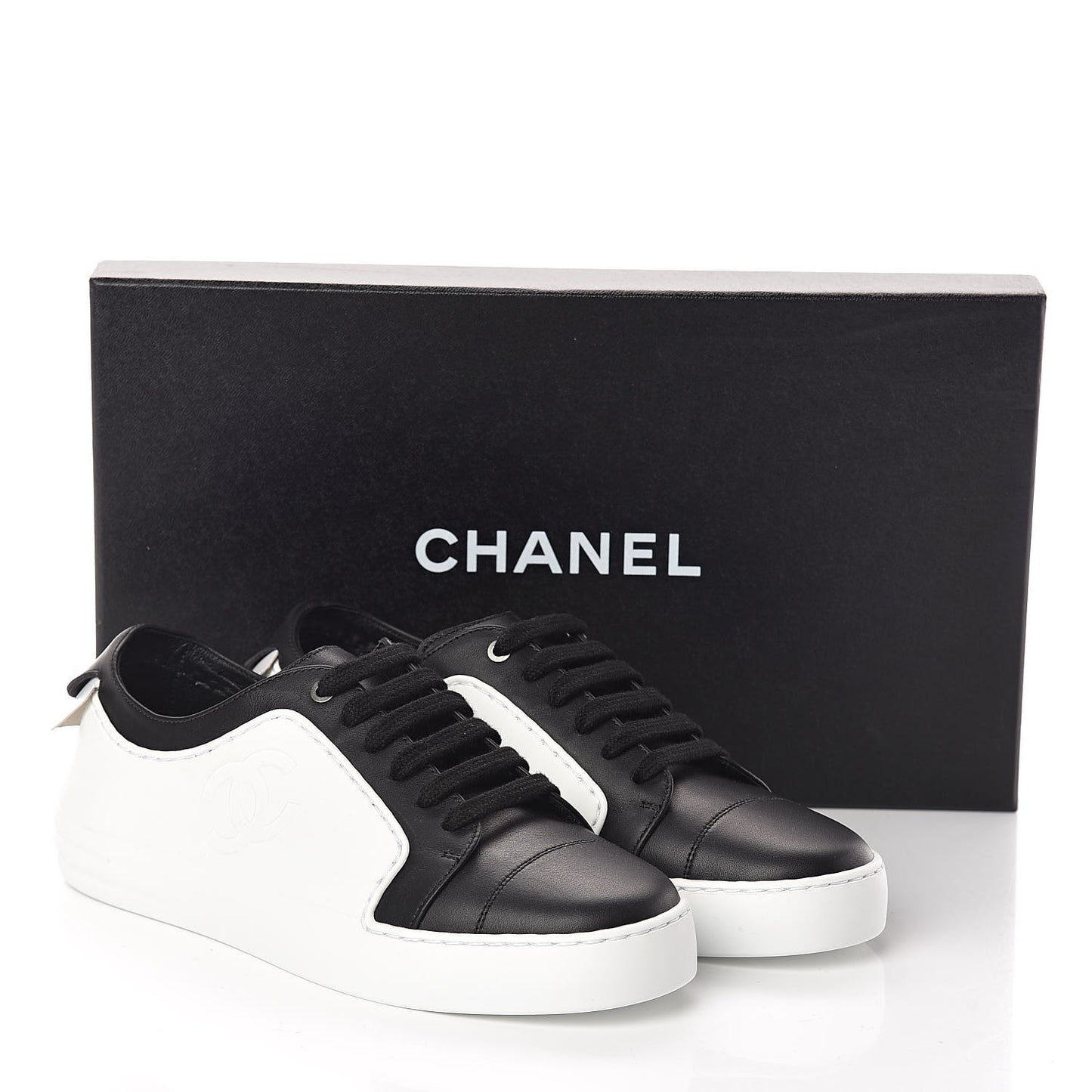Calfskin CC Sneakers 36.5 Black White