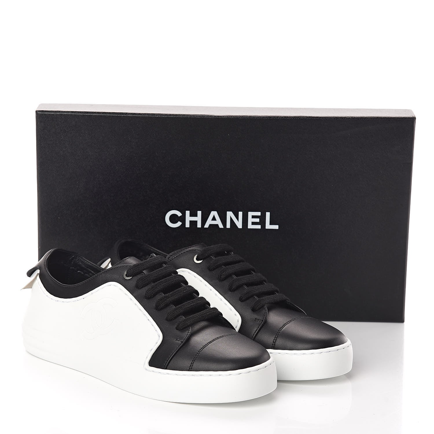 Chanel Calfskin CC Sneakers 36.5 Black White 8 of 8