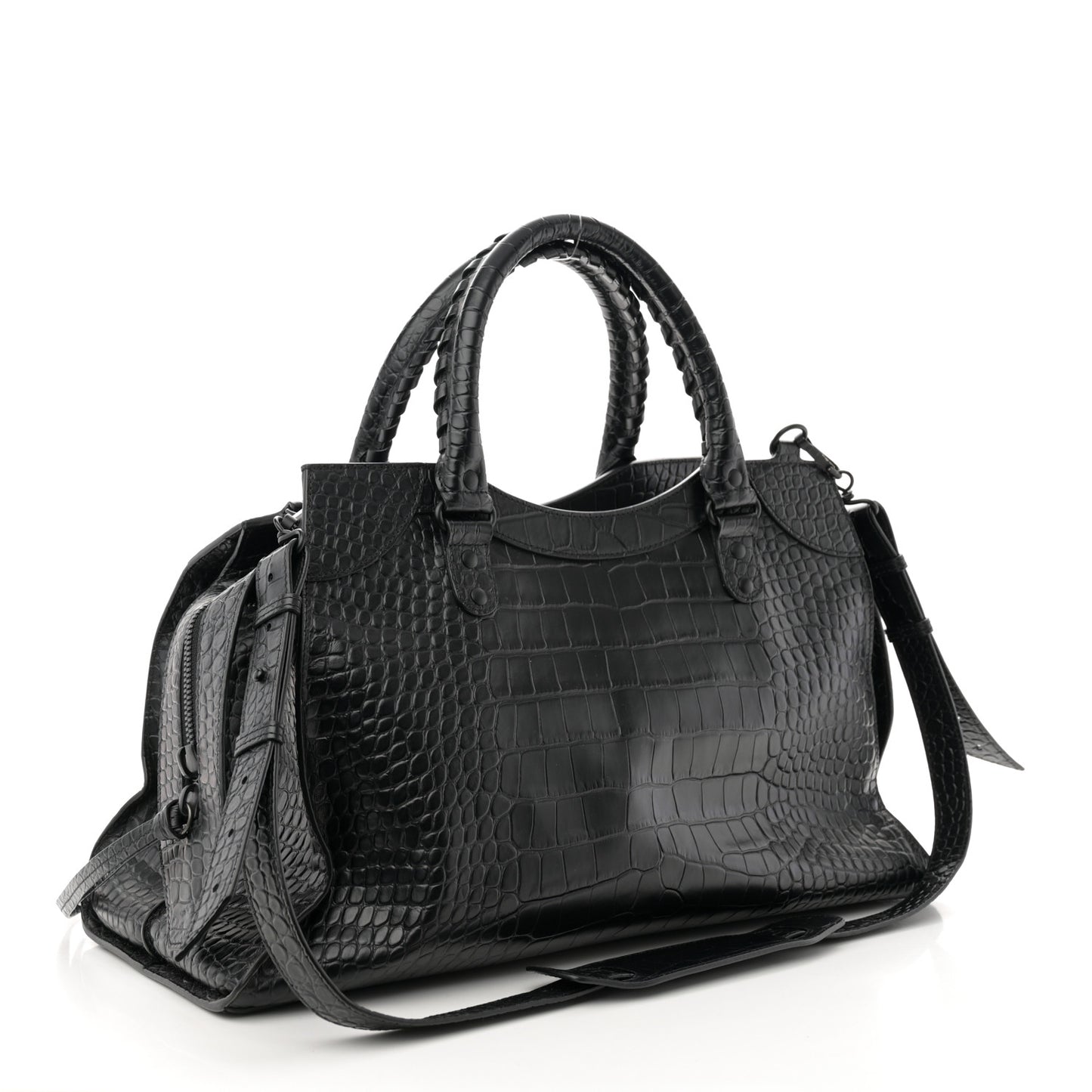 Calfskin Crocodile Embossed Neo Classic Silver Hardware Medium City Black