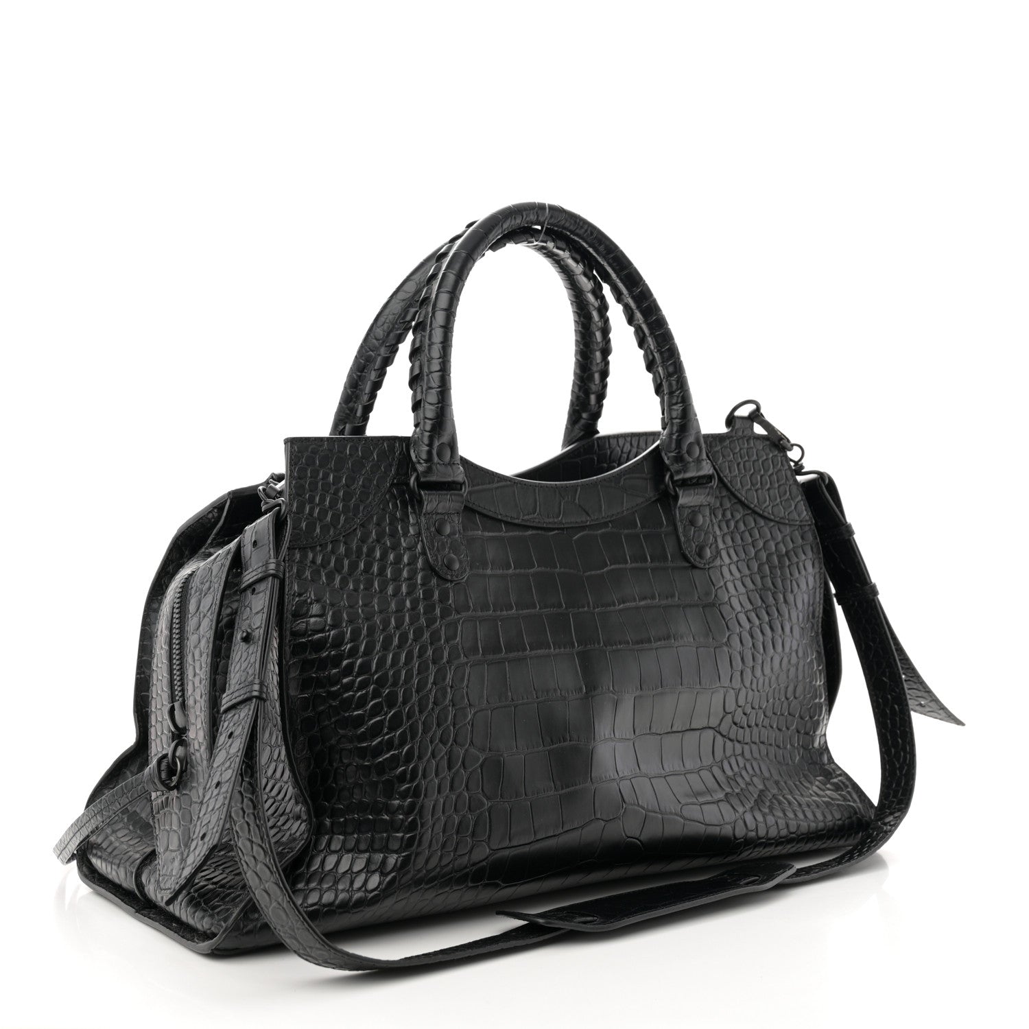 Balenciaga Calfskin Crocodile Embossed Neo Classic Silver Hardware Medium City Black 3 of 10