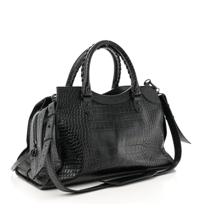Balenciaga Calfskin Crocodile Embossed Neo Classic Silver Hardware Medium City Black 3 of 10