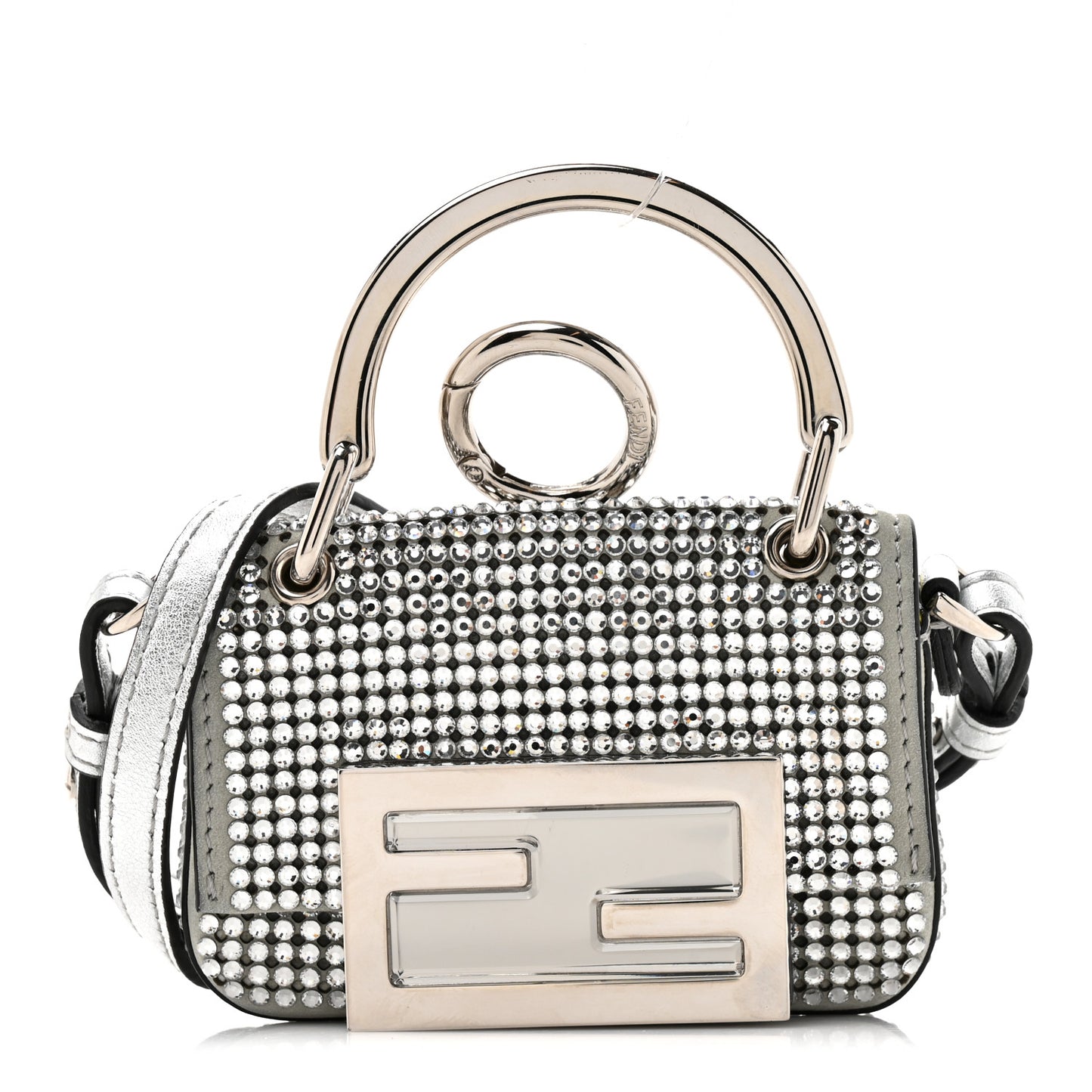 Nubuck Crystal Catalan Mirror Nano Maxi Buckle Baguette Charm Pietra Argento