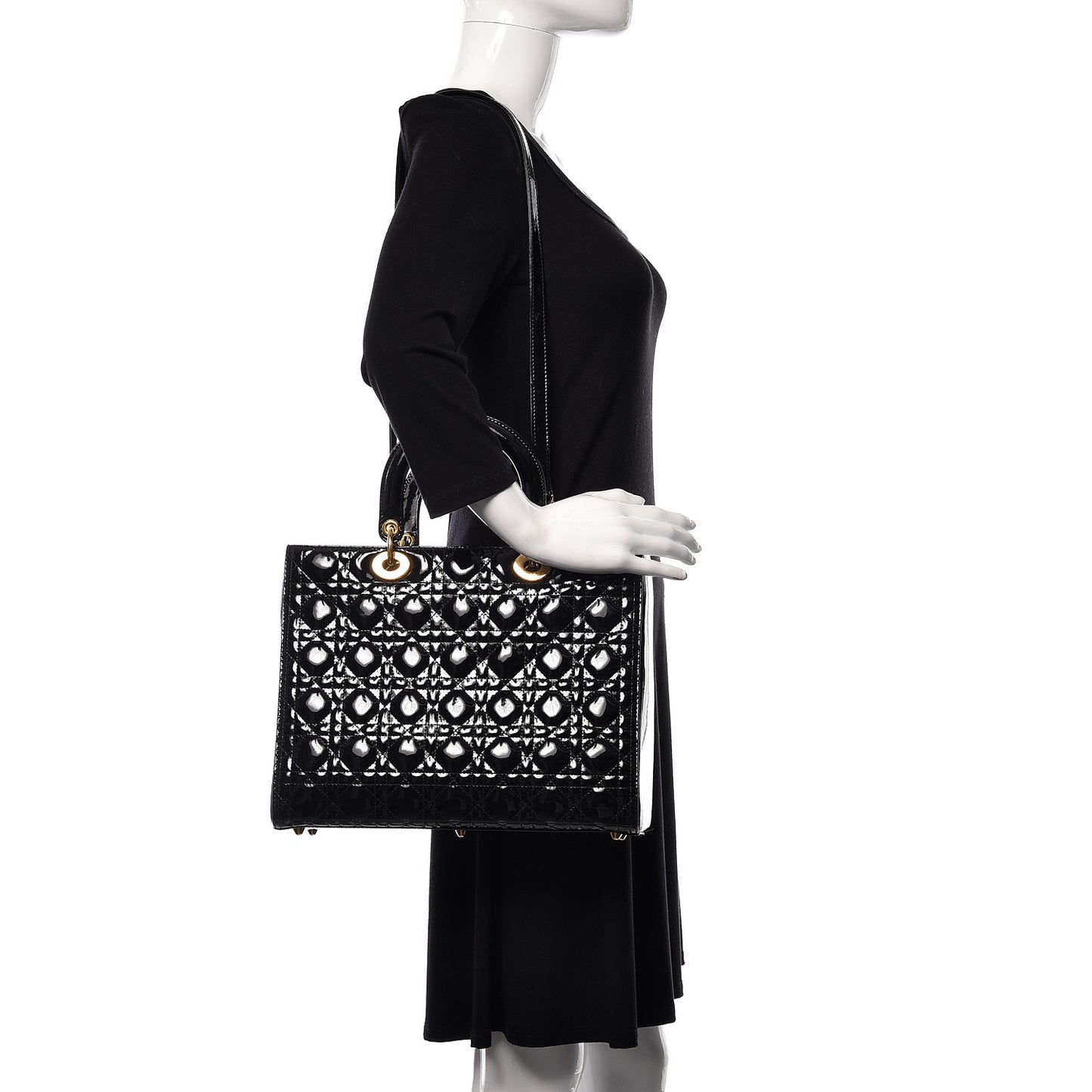 Patent Cannage Large Lady Dior Black