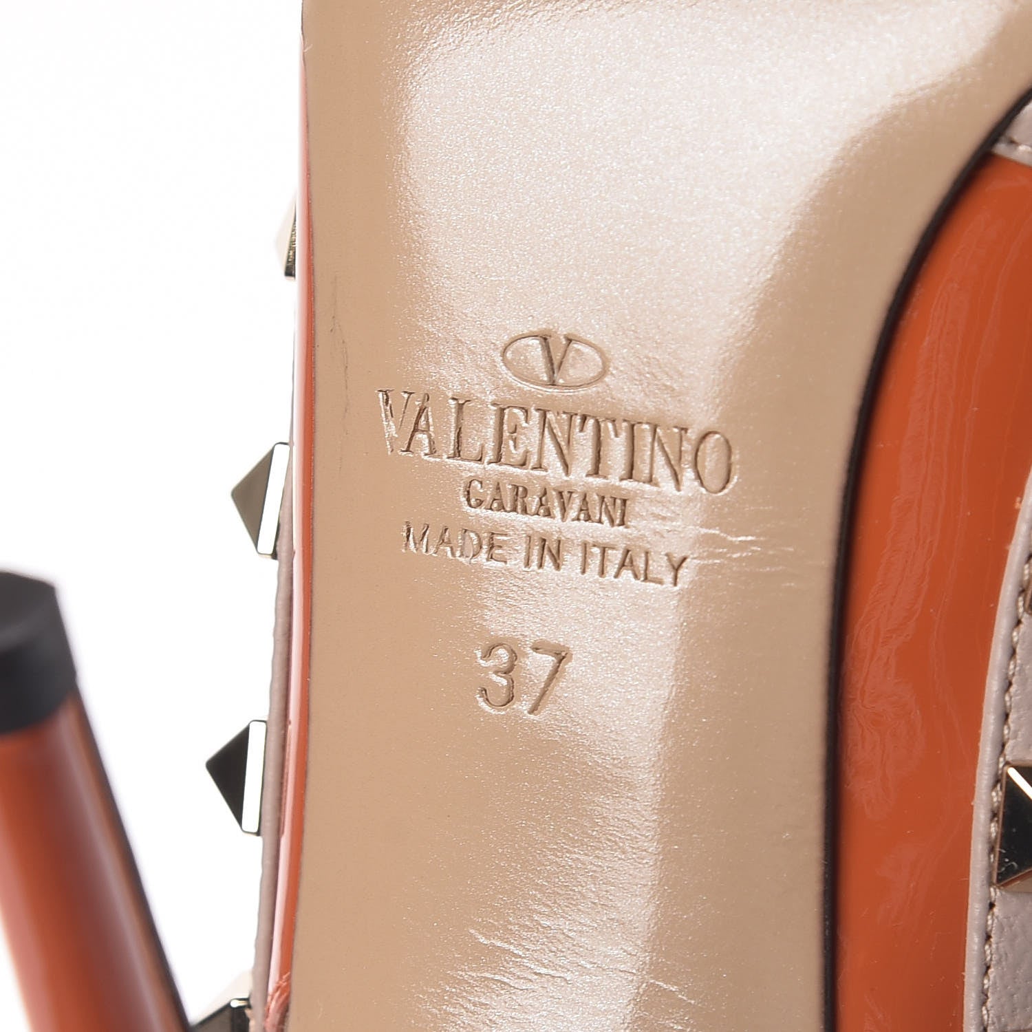 Valentino Garavani Patent Nappa Rockstud Ankle Strap 100mm Pumps 37 Orange Poudre 6 of 8