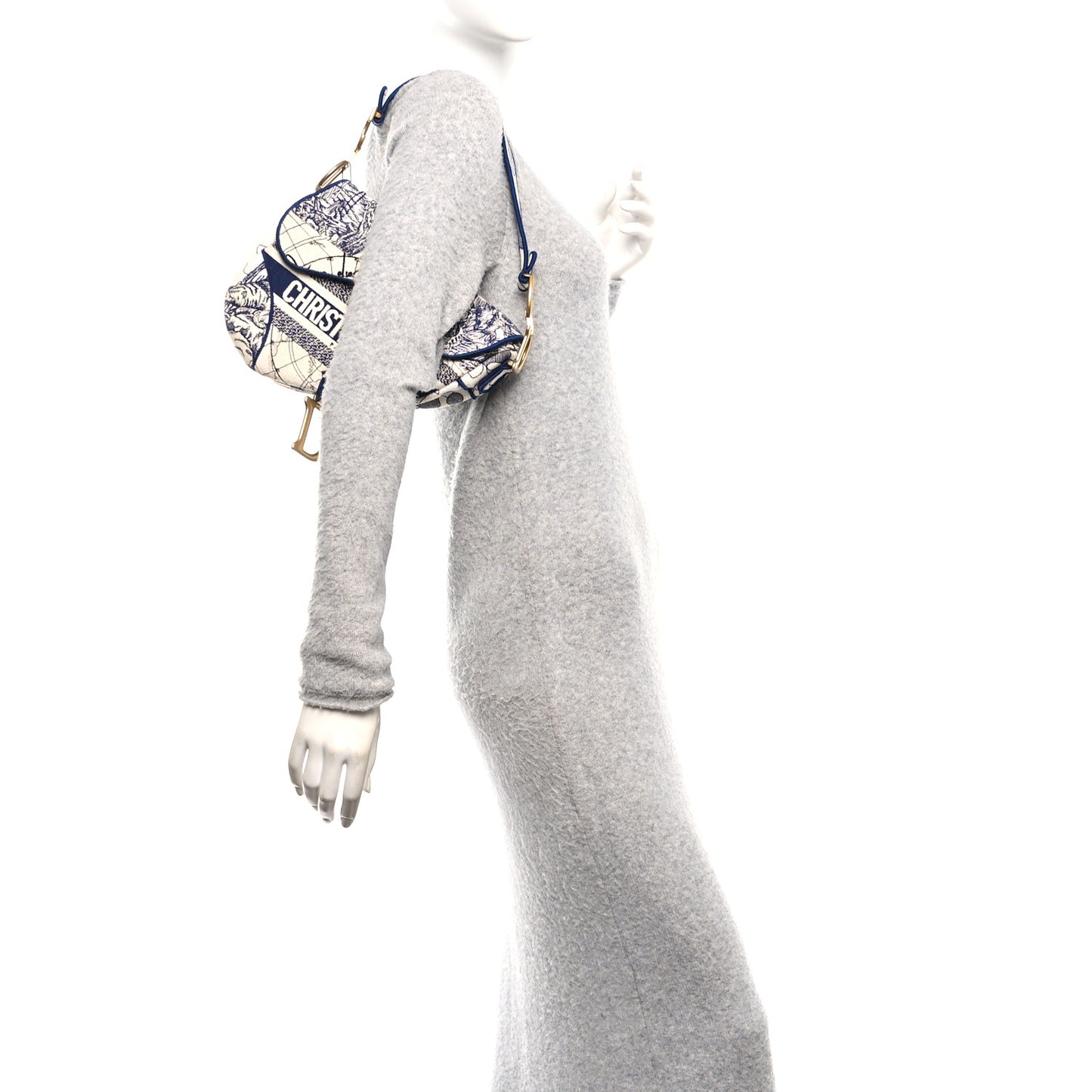 Canvas Embroidered Around the World Saddle Bag Blue