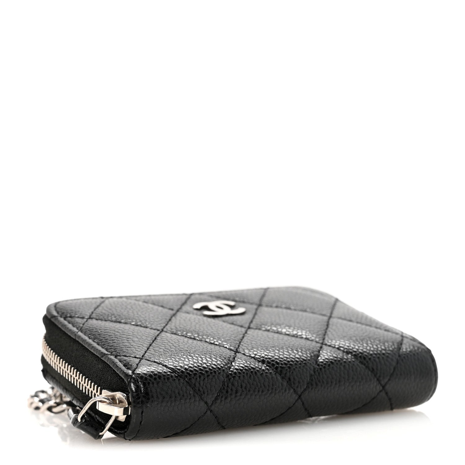 Chanel Caviar Quilted Zip Around Coin Purse Wallet On Chain Black 4 of 10