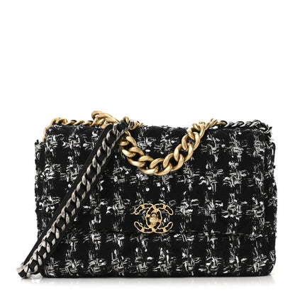 Chanel Tweed Quilted Large Chanel 19 Flap Black Silver Ecru 1 of 11