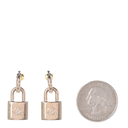 Chanel Metal Lock Drop Earrings Light Gold 2 of 5