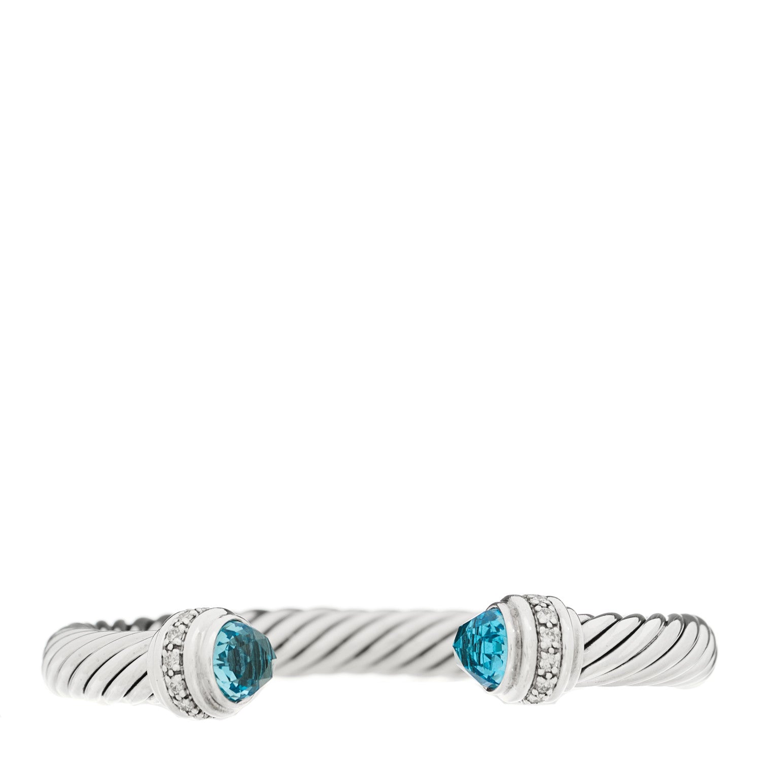 David Yurman Sterling Silver Blue Topaz Diamond 7mm Cable Classics Bracelet 1 of 3
