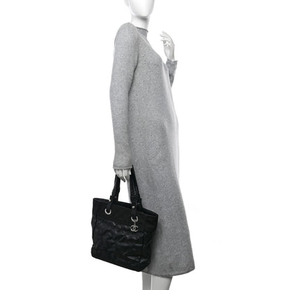 Chanel Coated Canvas Quilted Small Paris Biarritz Tote Black 2 of 10