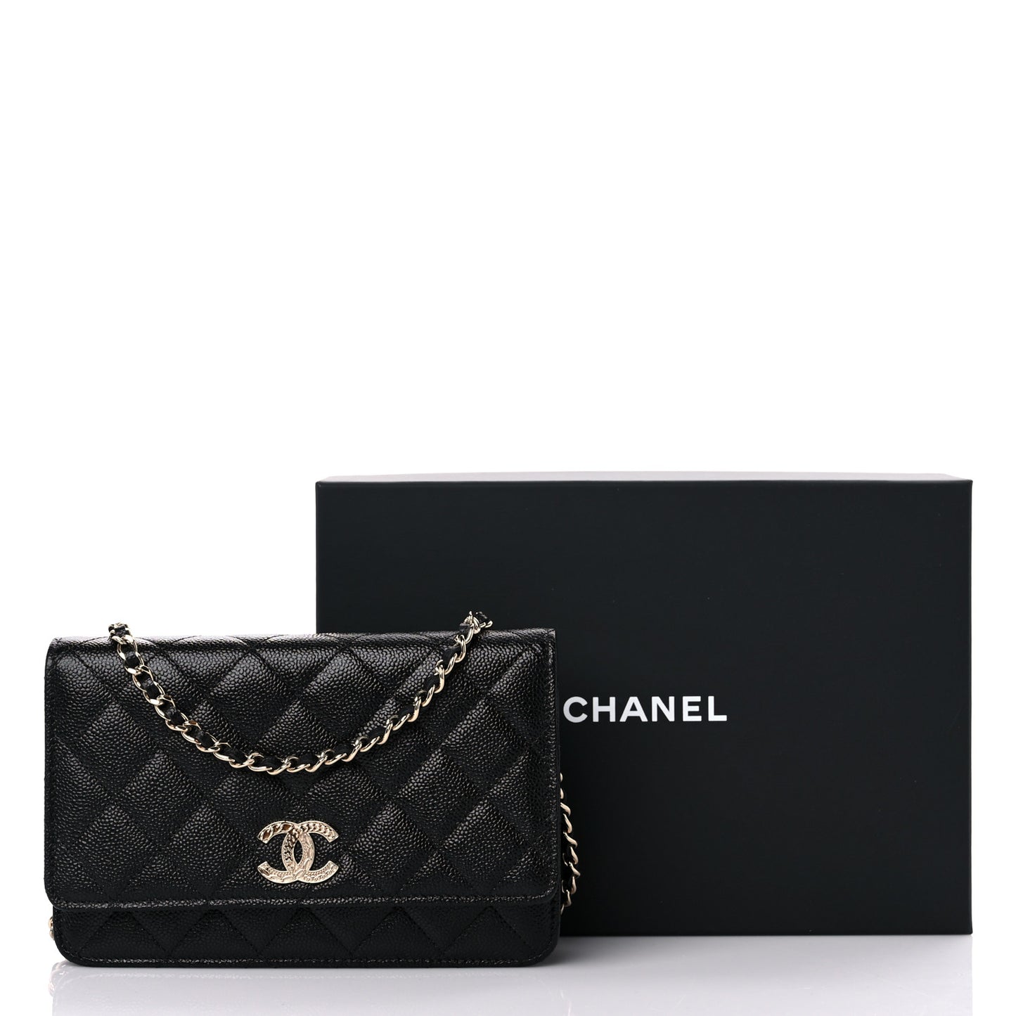 Caviar Quilted Chain CC Wallet On Chain WOC Black