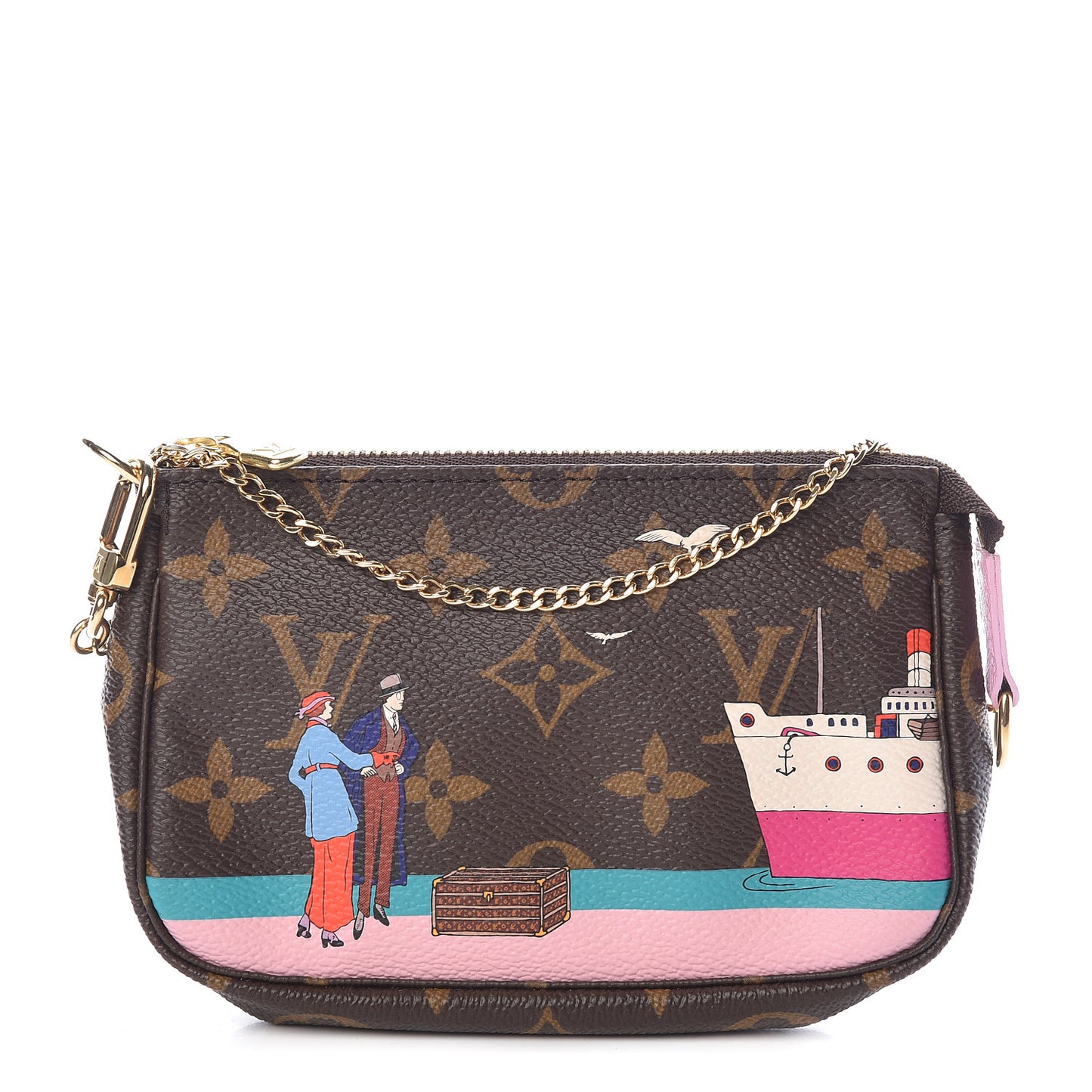 Monogram 2016 Christmas Animation Mini Pochette Accessories Rose Ballerine