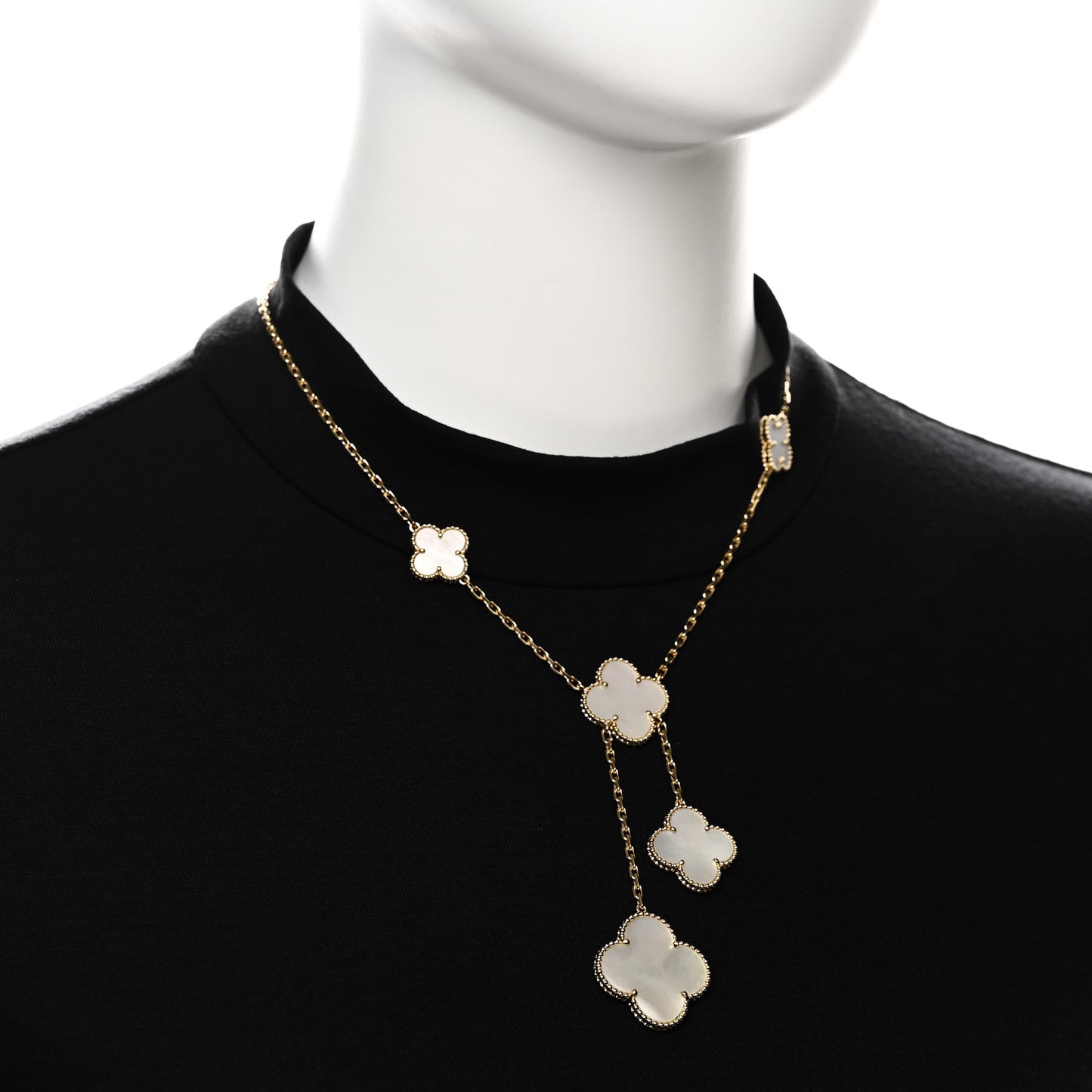 18K Yellow Gold Mother of Pearl 6 Motifs Magic Alhambra Necklace