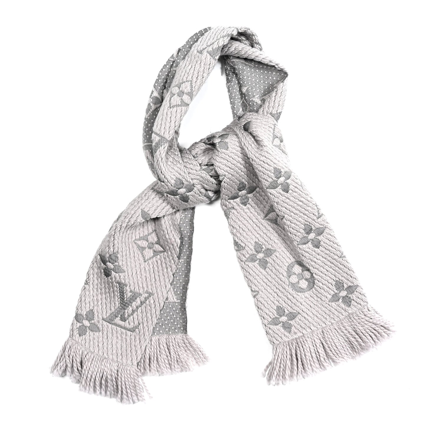 Wool Silk Logomania Scarf Pearl Grey