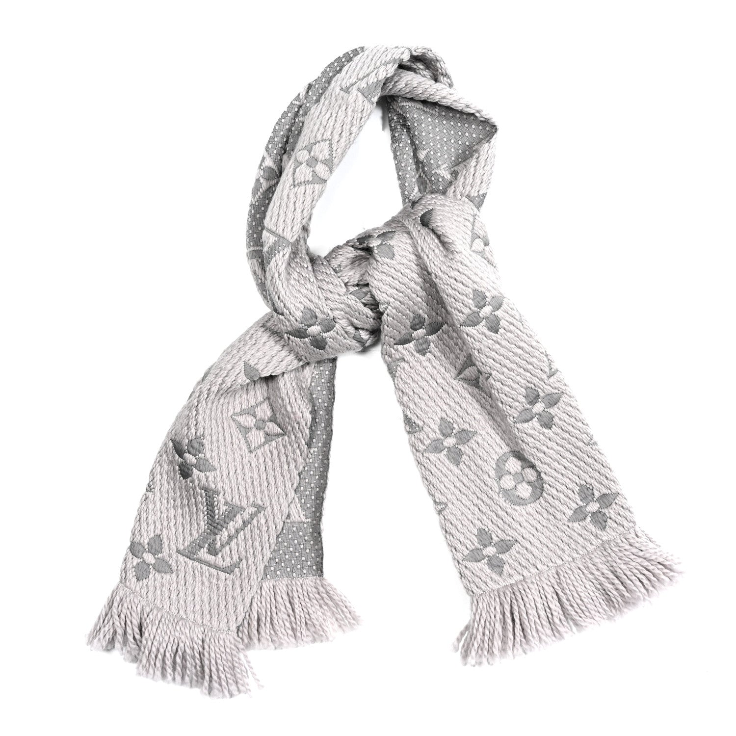 Louis Vuitton Wool Silk Logomania Scarf Pearl Grey 1 of 3