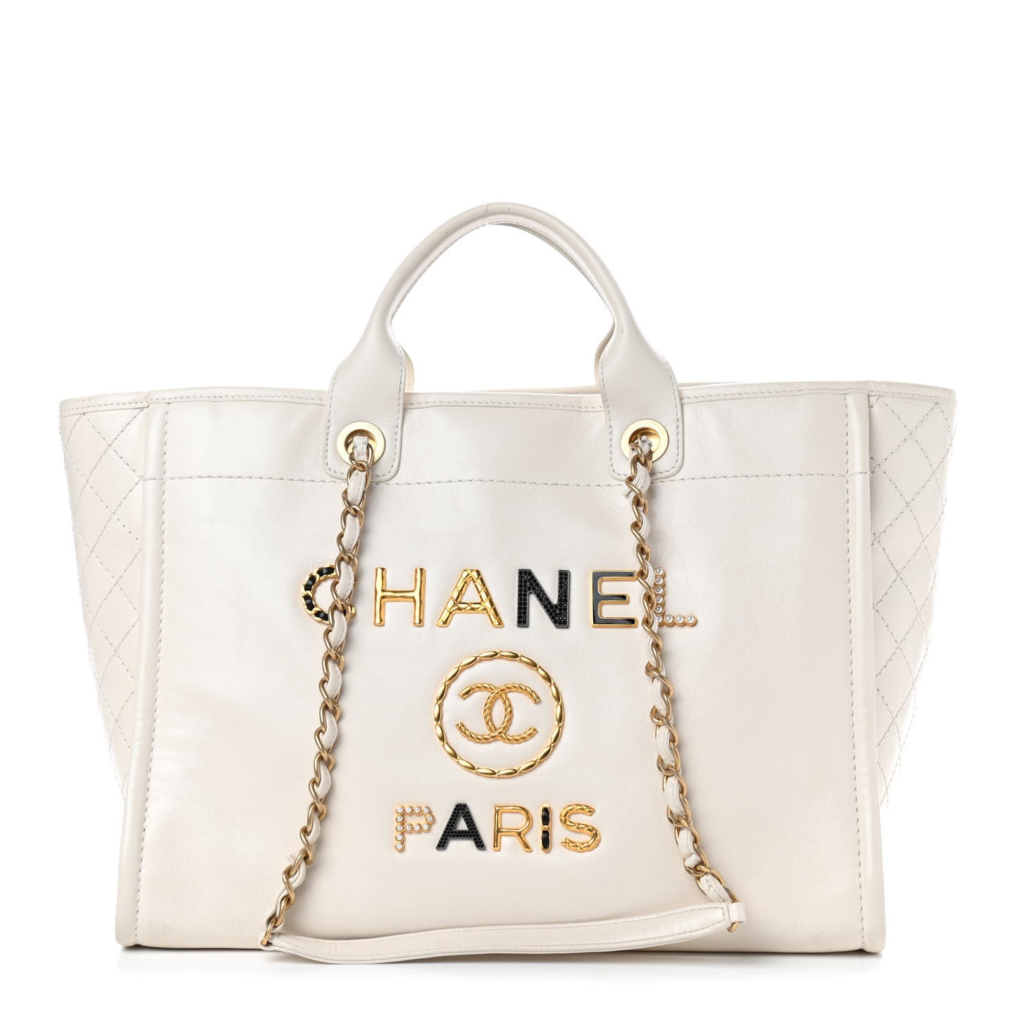 Aged Calfskin Medium Charms Deauville Tote White