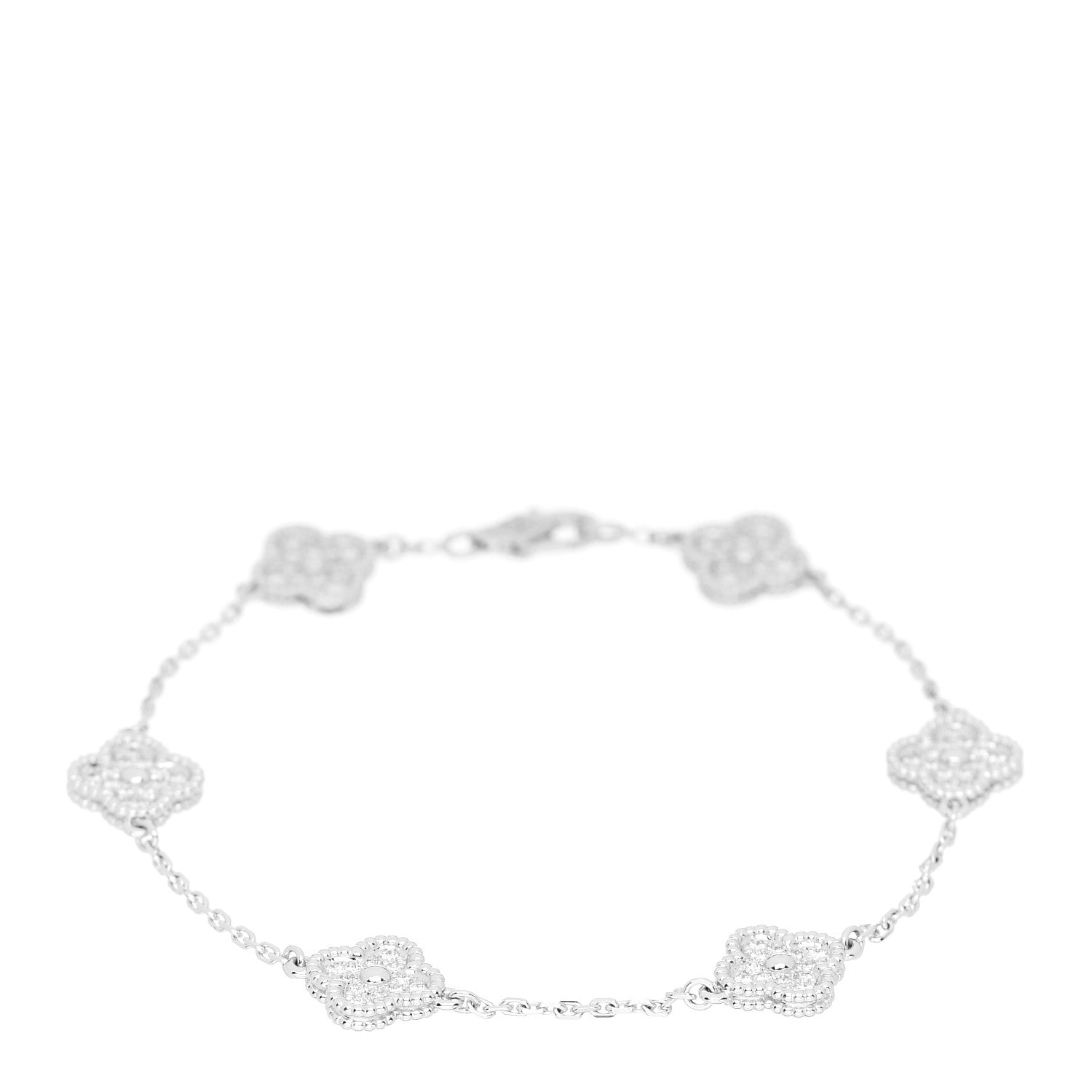 Van Cleef & Arpels 18K White Gold Diamond 6 Motifs Sweet Alhambra Bracelet 1 of 4