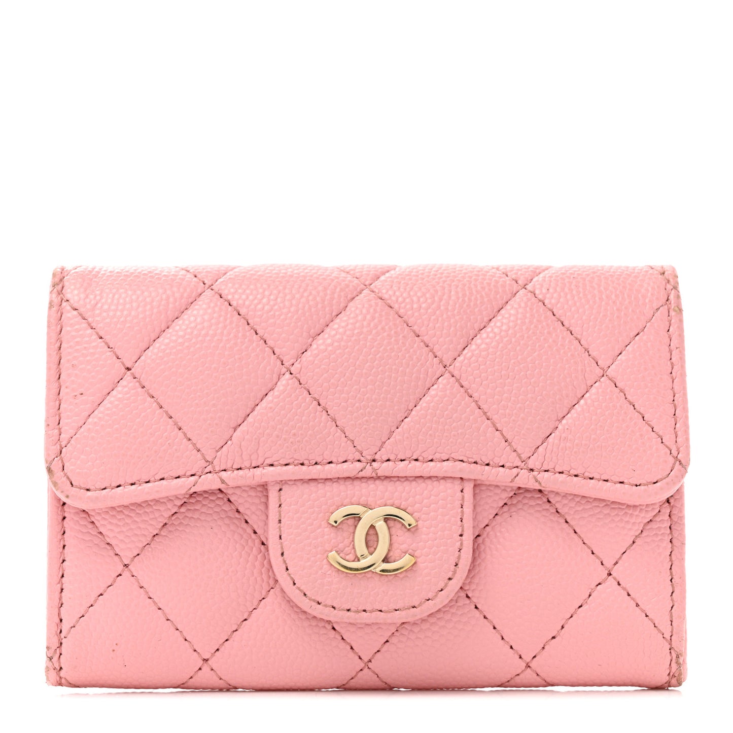 Caviar Quilted Flap Card Holder Wallet Light Pink
