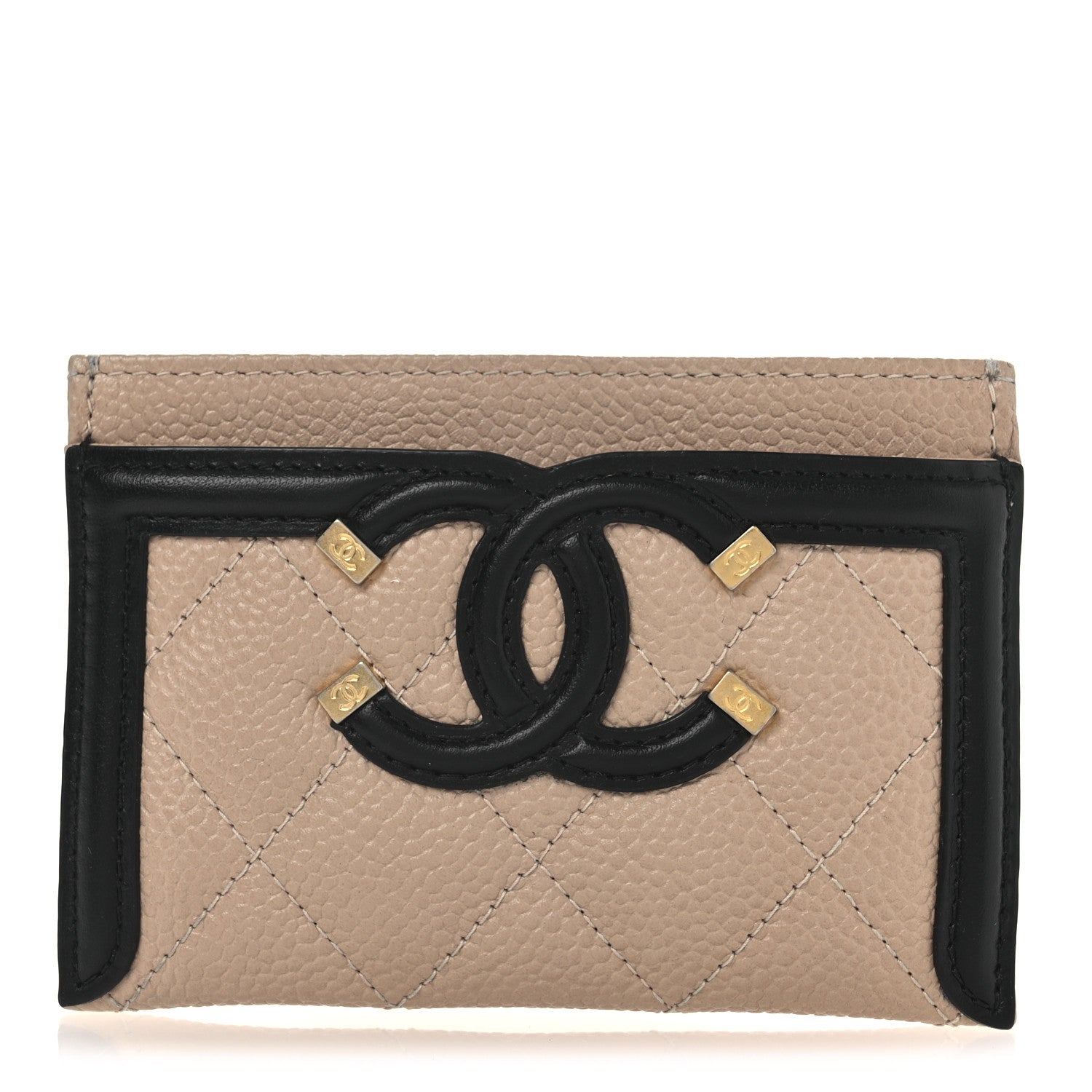 Chanel Caviar Quilted Filigree Card Holder Beige Black 1 of 8