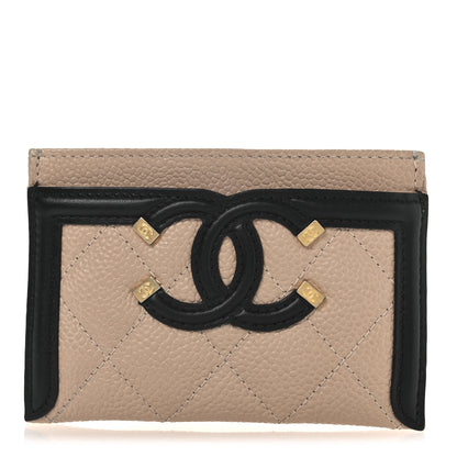Chanel Caviar Quilted Filigree Card Holder Beige Black 1 of 8