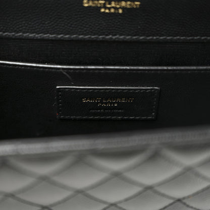 Saint Laurent Grain De Poudre Textured Mixed Matelasse Triquilt Medium Monogram Satchel Black 7 of 10