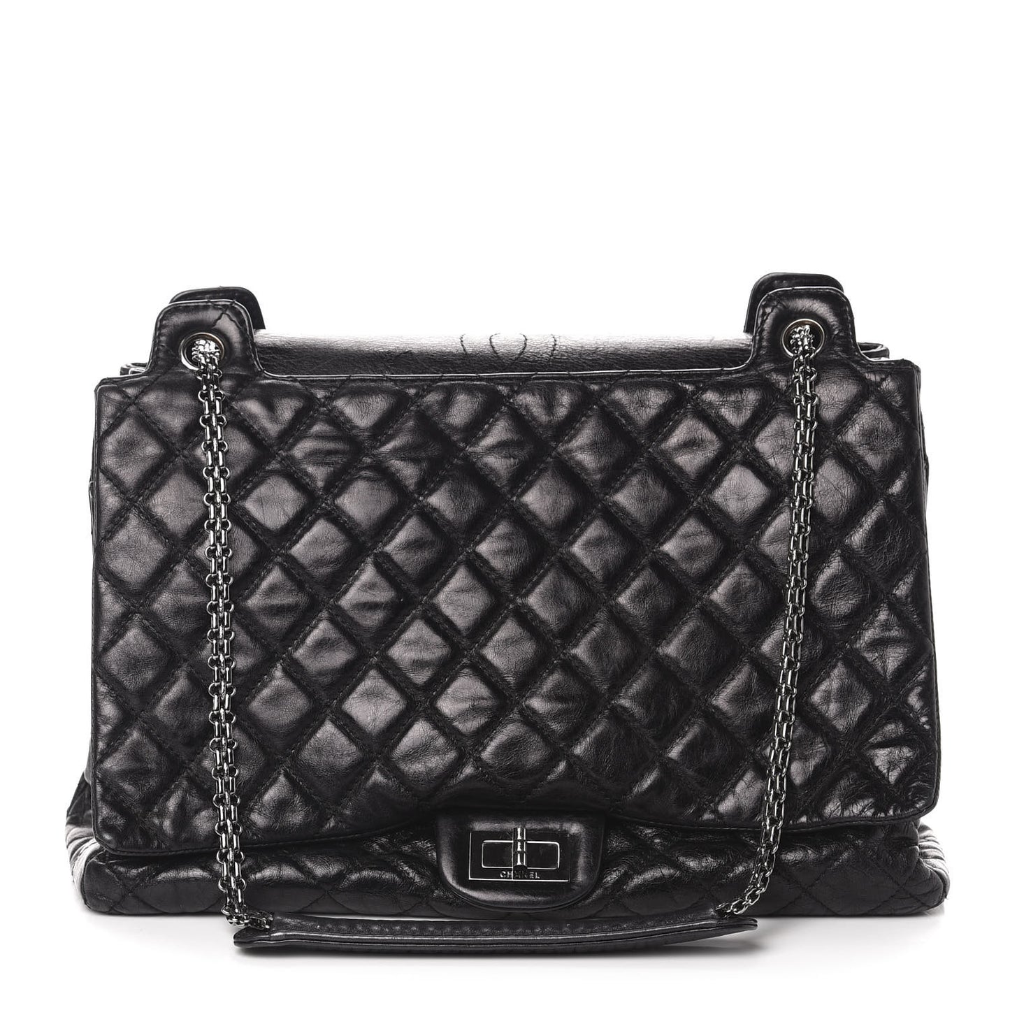 Metallic Calfskin Quilted XL Accordion Reissue Flap Black