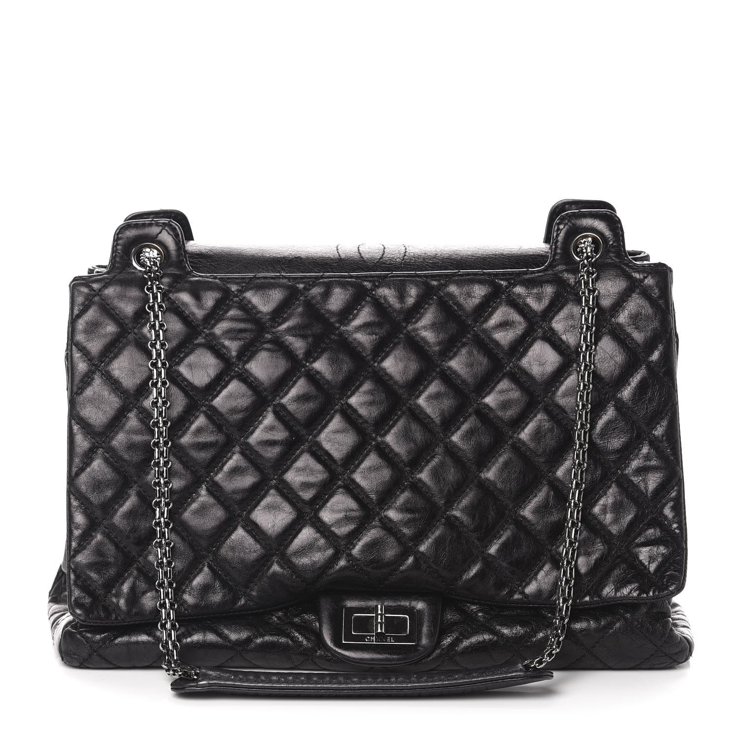 Chanel Metallic Calfskin Quilted XL Accordion Reissue Flap Black 1 of 15