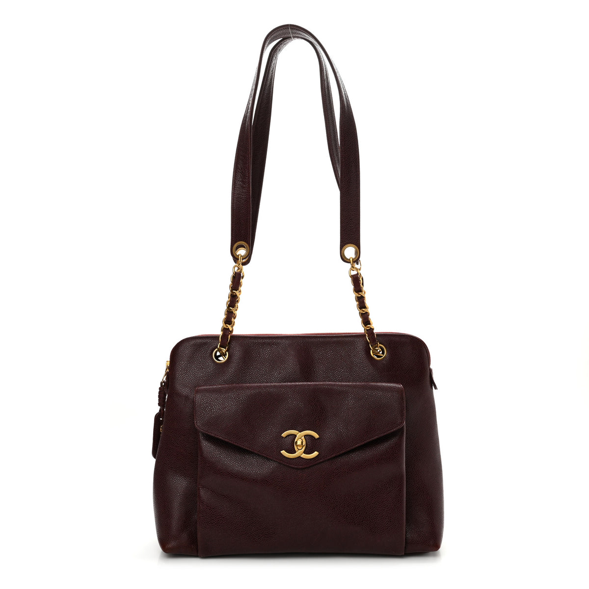Caviar Flap Shoulder Bag Burgundy