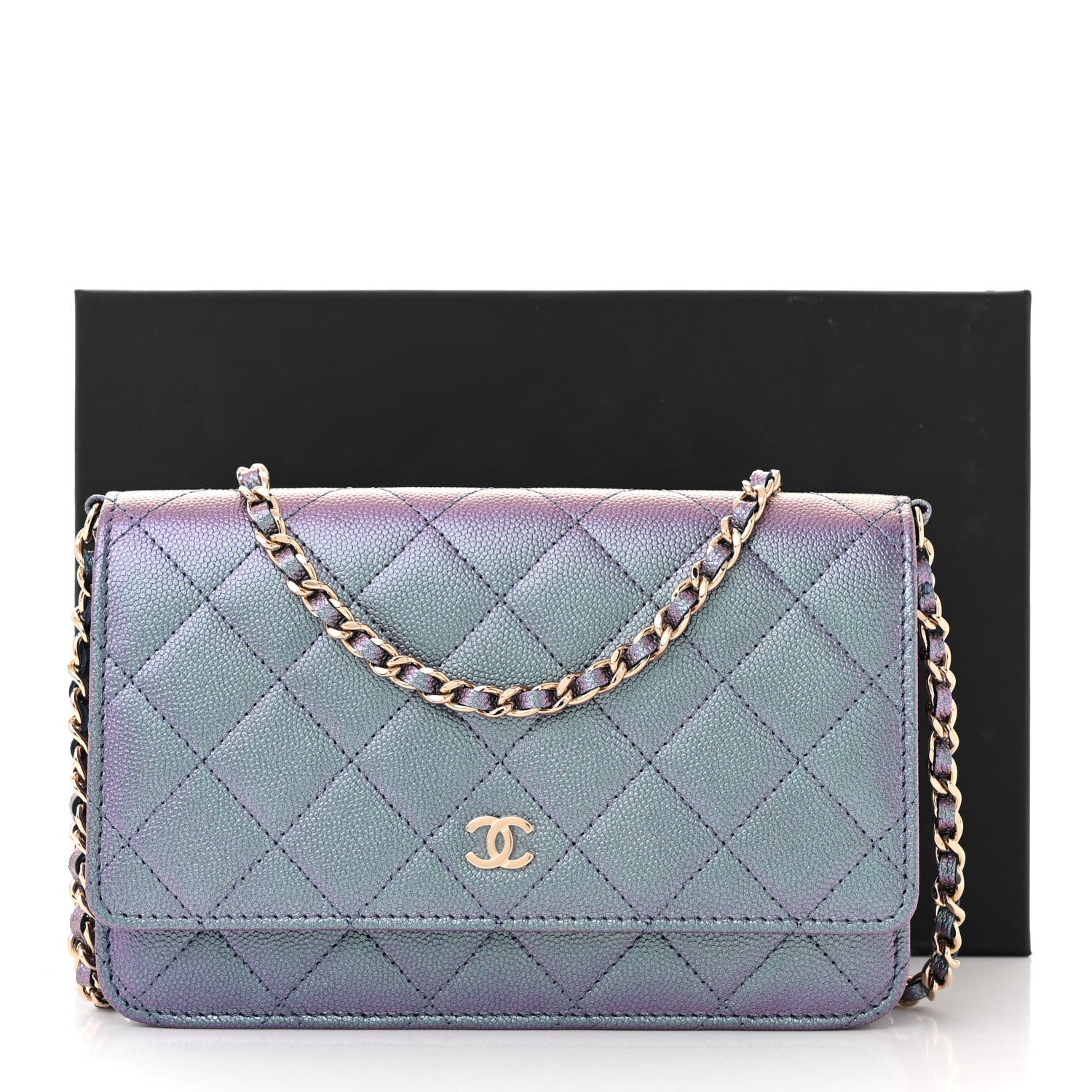 Chanel Iridescent Caviar Quilted Wallet on Chain WOC Dark Blue 12 of 12