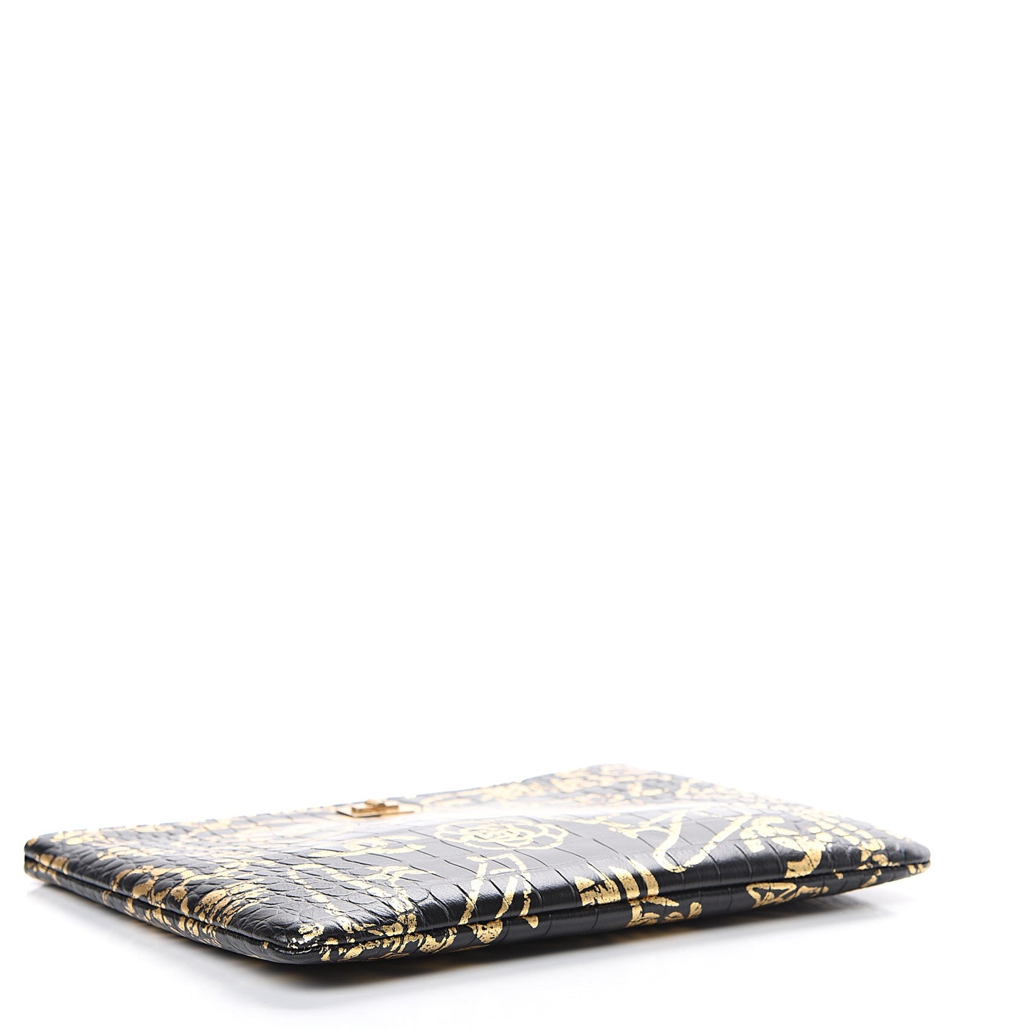 Calfskin Crocodile Embossed Graffiti 2.55 Medium Cocodile Reissue Cosmetic Case Black Gold