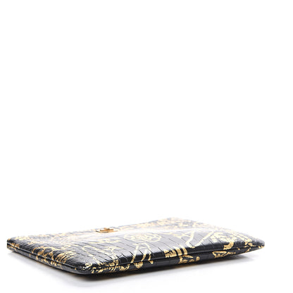 Chanel Calfskin Crocodile Embossed Graffiti 2.55 Medium Cocodile Reissue Cosmetic Case Black Gold 3 of 6