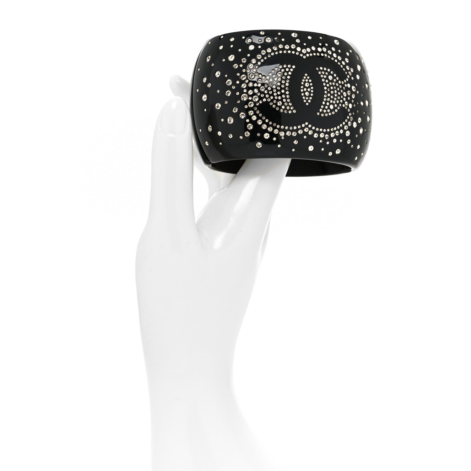 Chanel Resin Strass CC Cuff Bracelet Black 2 of 4